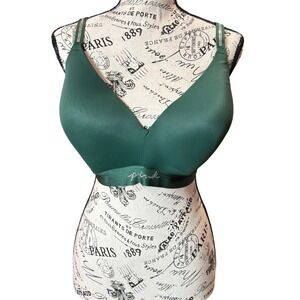 Victoria's Secret PINK Wireless Bra Emerald Green Rhinestone Logo 38DDD F85